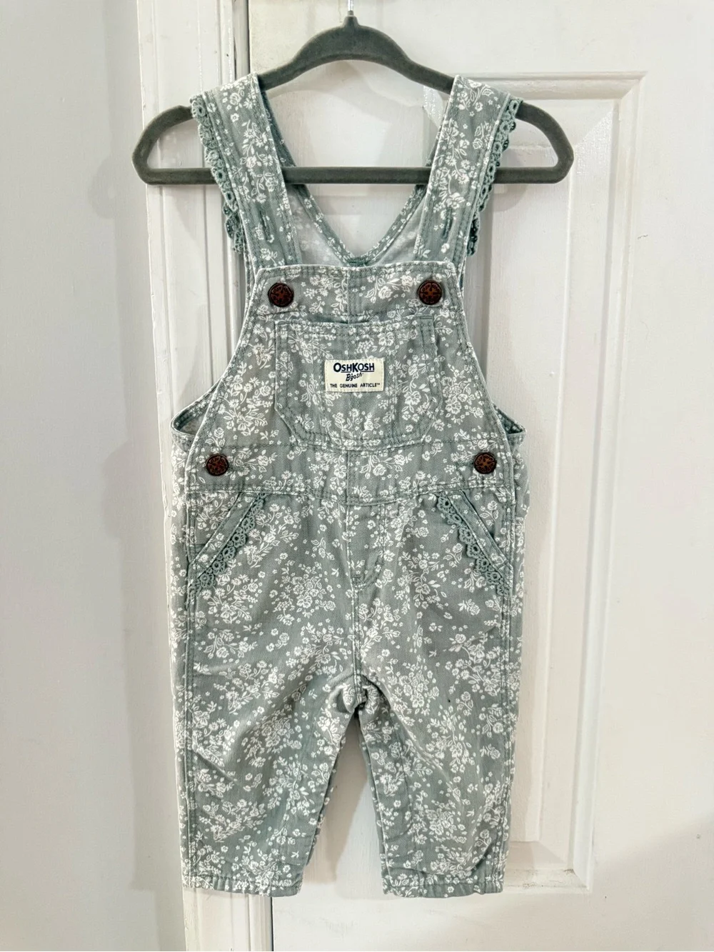 OshKosh B'gosh Sage Green Floral Overalls